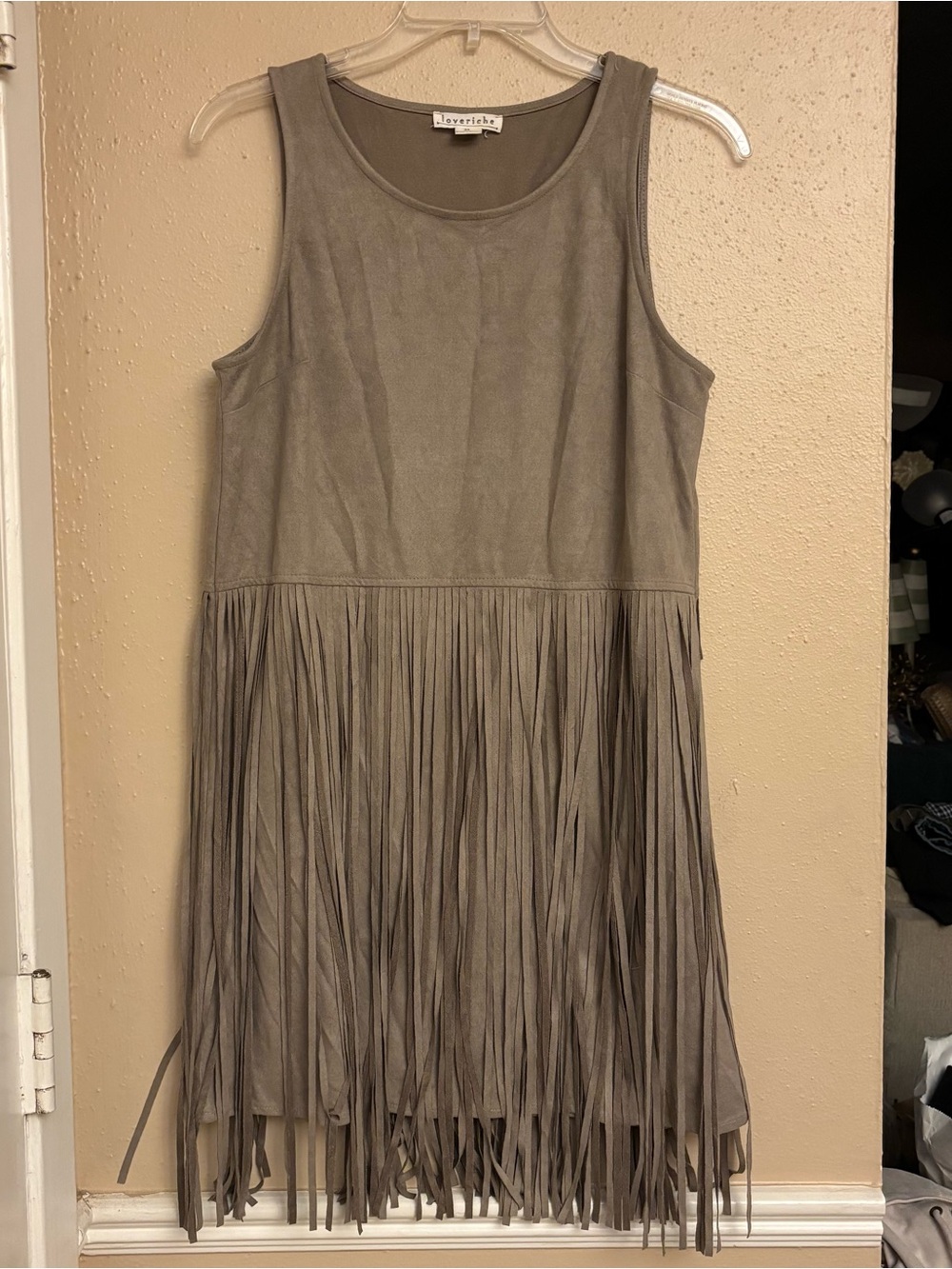 Loveriche Taupe Fringe Sleeveless Dress